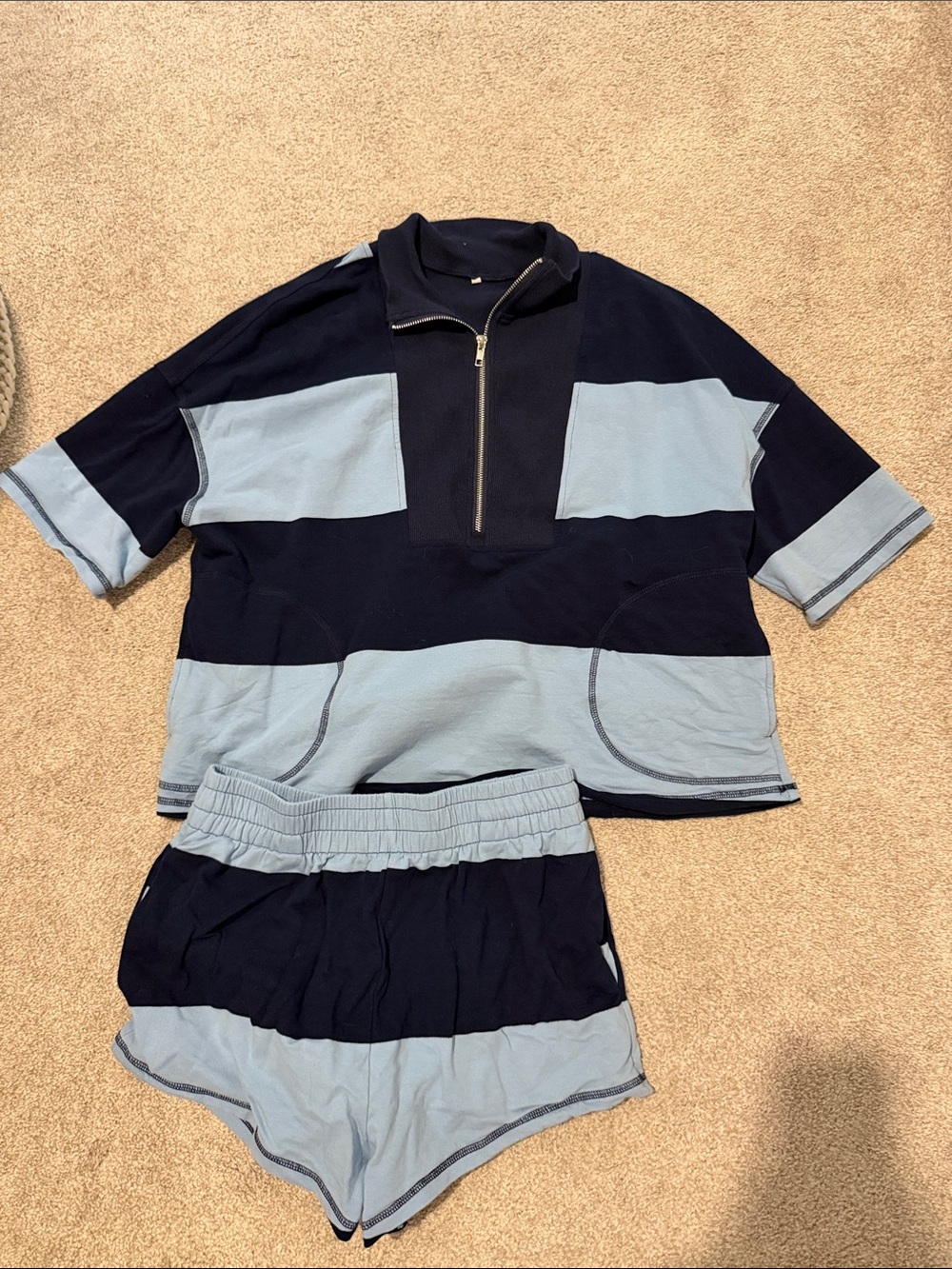 Navy & Light Blue Striped Short Set